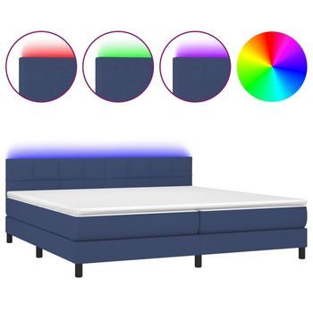 Cama Box Spring Colchón Y Luces Led Tela Azul 200x200 Cm Vidaxl