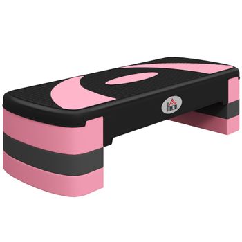 HOMCOM Step de Aeróbic para Fitness Antideslizante con Altura Regulable 3 Niveles de 10/15/20 cm Carga 150 kg 80x31x20 cm Rosa