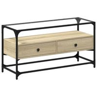 mueble tv cristal y madera ingenieria roble sonoma 98x35x51 cm vidaxl