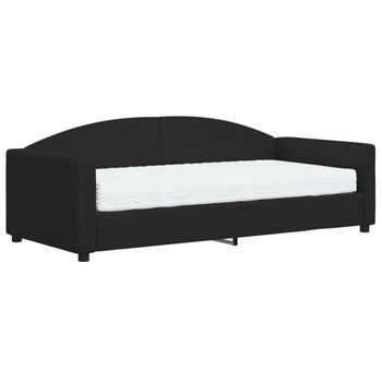 Sofá Cama | Cama Para Adultos Con Colchón Tela Negro 90x190 Cm