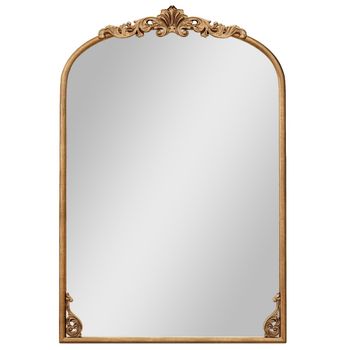Costway Espejo Arqueado para Pared 90 x 61 cm Espejo Barroco Ornamentado Tradicional Vintage Dorado con Marco de Metal Espejos Antiguos Oro