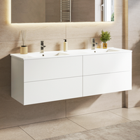 mueble de bano suspendido con lavabo 140 cm blanco brillante - lavabo blanco - lomazoo nineo