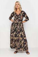 yours vestido cruzado negro de hojas ocre mujer curvy y tallas grandes yours