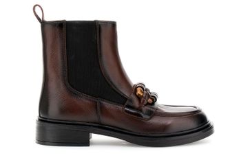 botines de piel con accesorio elástico y banda dark brown