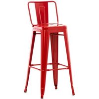 taburete de bar x1 diseno industrial con respaldo y reposapies en metal rojo 100000778