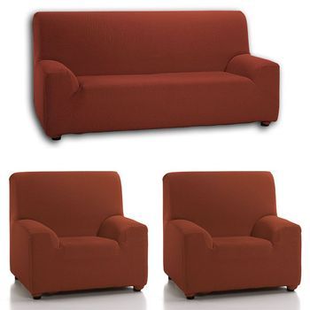 Funda Sofá Denia Ajustable Trio  Rufino Diaz, Rojo Teja
