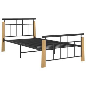 Cama Individual | Cama Para Adultos | Estructura De Cama Metal Y Madera Maciza De Roble 100x200 Cm