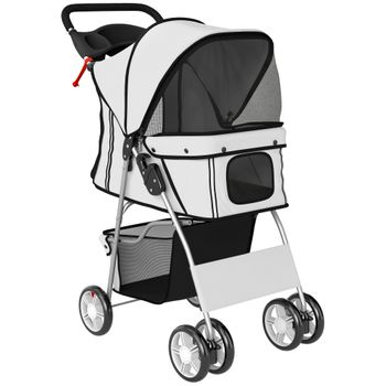 PawHut Carrito para Perros Pequeños con Cesta de Almacenaje Portavasos Ruedas y Cojín Lavable 77x44x102 cm Gris