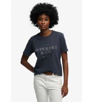 Superdry para mujer. W1011853C Camiseta Luxe marino (M), Casual, Algodón, Manga corta