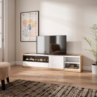 mueble tv efecto madera blanco roble 208x37x50cm chimenea efecto fuego