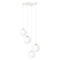 lampara colgante blanco con altura regulable y 4 esferas de cristal