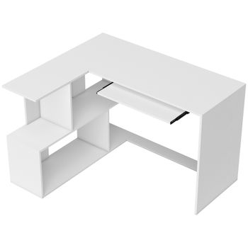 HOMCOM Escritorio en L 120x100x76 cm con Bandeja para Teclado y 4 Compartimentos Abiertos Blanco   Aosom España