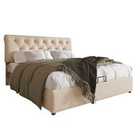 cama doble 160x200cm - tapizada con sistema hidraulico - cabecero ajustable - con espacio de almacenaje - beige
