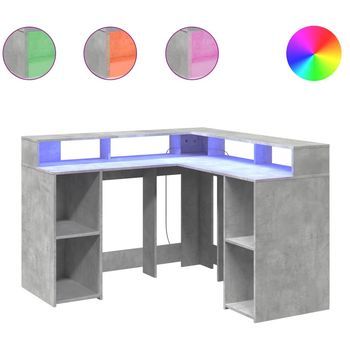 Mesa De Escritorio | Escritorio De Despacho | Escritorio Con Led Madera Ingeniería Gris Hormigón 130x130x91cm