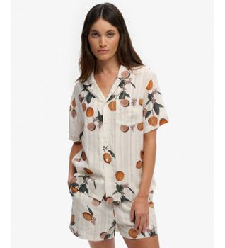 Superdry para mujer. W4010586A Camisa Beach Printed beige (M), Casual, Algodón, Manga corta