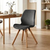 silla con patas de madera y asiento en terciopelo gris oscuro