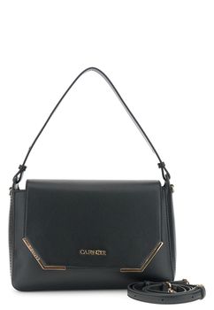 bolso de hombro con solapa efecto piel con esquinas metálicas black