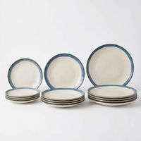vajilla completa 12 piezas ceramica stoneware azul para 4 personas vajilla marin con filo reactivo apta