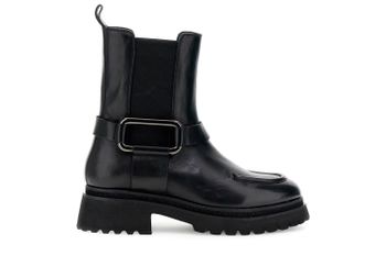 botines de piel con elástico y accesorio metálico black 36