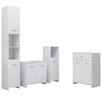Juego De 4 Uds Muebles De Baño | Armario De Baño Blanco