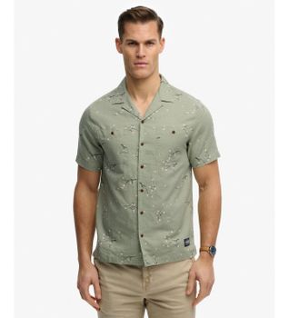 Superdry para hombre. M4011130A Camisa Printed verde (L), Casual, Algodón, Manga corta