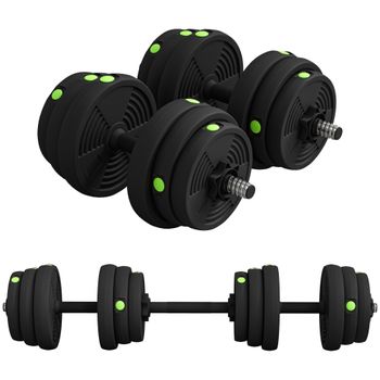 SPORTNOW Juego de Mancuernas Ajustables 25 kg 2 en 1 con Barras Conexión y Mangos Antideslizantes para Gimnasio en Casa Negro