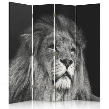 Biombo Black And White Lion - Separador De Ambientes Cm. 145x180 (4 Paneles)