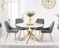 nixon 120cm round white marble table with fern velvet chairs - green 4 chairs