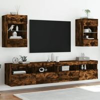 2 uds muebles tv de pared  mueble de salon  armario tv luces led roble ahumado 40x30x605 cm cfw780975