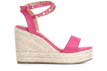 sandalias de tela con tachuelas sobre cuña de esparto hot pink