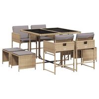 set comedor de jardin 9 piezas  mueble de jardin con cojines ratan sintetico beige