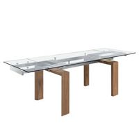 mesa comedor extensible rectangular cristal templado y nogal angel cerda 1007 160x90x75
