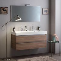 mueble de bano suspendido 120cm cajones roble natural lavabo en resina y espejo 120x60  vittoria