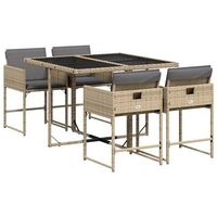 conjunto comedor jardin 5 uds  mueble jardin mesa y sillas con cojines ratan sintetico beige