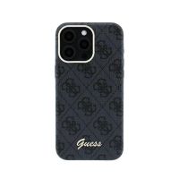 funda para movil guess logo en relieve polipiel negra para iphone 15 pro max