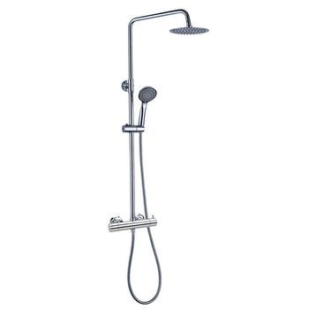 Kibath Columna De Ducha Extralarga Monomando Tor | Altura Regulable 100-150 Cm | Latón Macizo Cromo Brillo | Diseño Redondo Con Rociador Efecto Lluvia Y Alcachofa | Ideal Techos Altos