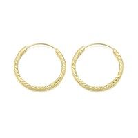 9ct gold diamond cut hoop earrings - 14mm - g2445