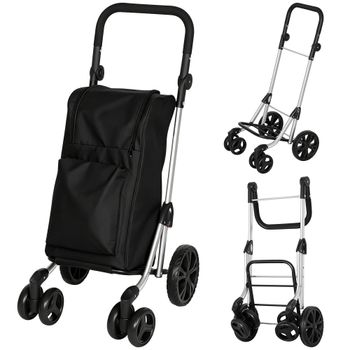 HOMCOM Carrito de Compras Bolsa de 46 L Carro de Compra Plegable con Compartimento Isotérmico Asa Ajustable Armazón de Aluminio Negro   Aosom España