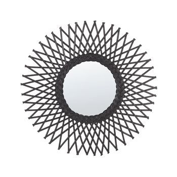 Espejo De Pared De Ratán Negro 60 Cm Forma De Sol Boho Sala De Estar Dormitorio Tagolu