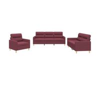 vidaxl juego de sofas con cojines 3 piezas tela rojo tinto