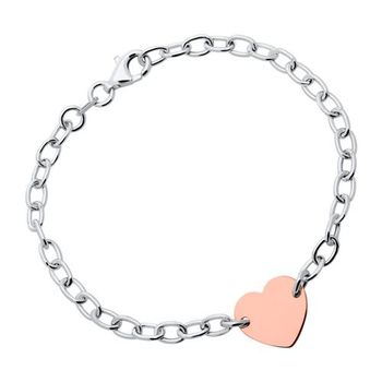 Pulsera de plata 925 con corazón chapado en oro rosa grabable