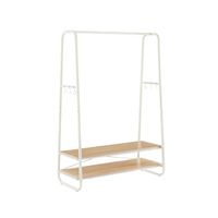 perchero burro recibidor con estantes ganchos en forma de s marco de acero roble  blanco crema  100a cm