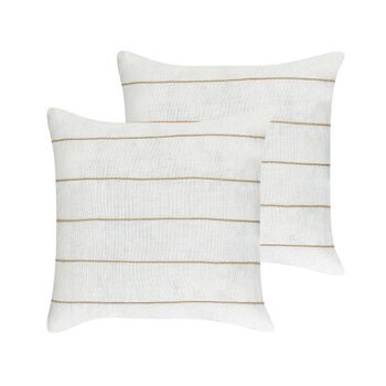 Lote De 2 Cojines De Lino De Algodón Con Estampado De Rayas En Color Blanco Y Beige 50 X 50 Cm Milas