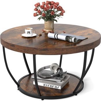 Mesa De Centro Costway De 2 Niveles (45 X 80 X 80 Cm - Metal - Café)