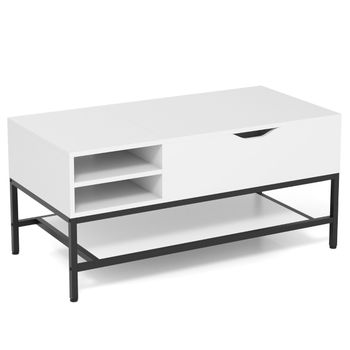 Costway Mesa de Centro Elevable Mesa Central de Salón Abatible con Compartimento Oculto y Estante de Almacenamiento Extraíble Marco de Metal