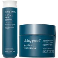 living proof clarifying detox shampoo  moisture rescue mask for detox  hair hydration