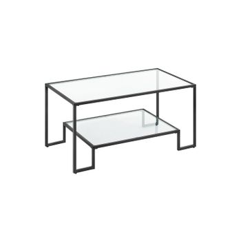Mesa de Centro de Vidrio con Almacenamiento Superficie de Vidrio Templado, Negro Simple