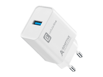 Cargador móvil - CellularLine Adaptative Fast Charger, 15W, Para Samsung, USB, Carga rápida, Blanco