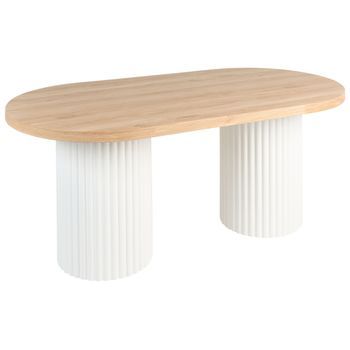 Mesa De Comedor Madera Marrón/blanca 180 X 100 Cm Mdf Tablero Patas Madera Caucho Sheridan