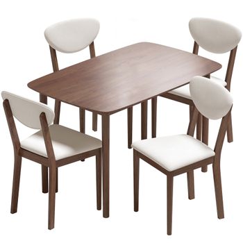 HOMCOM Conjunto Mesa de Comedor con 4 Sillas Mesa de Cocina con Sillas para 4 Personas Asiento Acolchado Crema   Aosom España